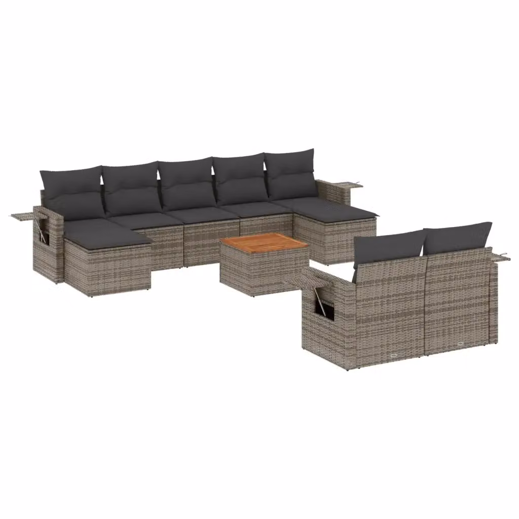 Set Divano da Giardino vidaXL 10 pz in Polyrattan Grigio con Cuscini e Tavolino – 2