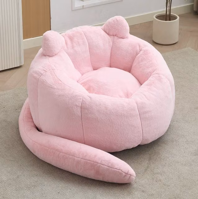 Poltrona ULEVR a forma di loto in peluche rosa, imbottita in schiuma e fibre, per soggiorno o camera da letto