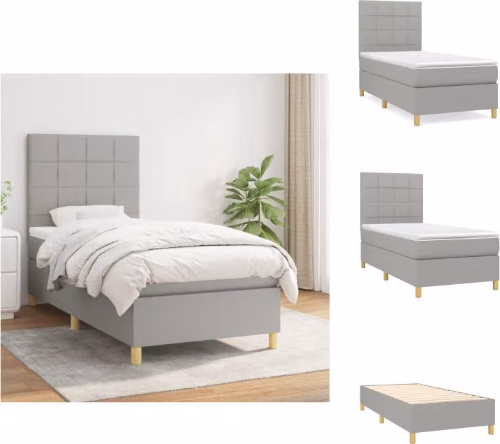 vidaXL Letto a molle con materasso grigio chiaro 90x200 cm in tessuto - Letti & strutture letto