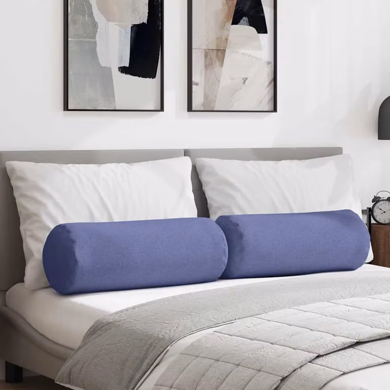 Set di 2 cuscini a rullo vidaXL in tessuto blu jeans, lavabili e con rivestimento rimovibile, Ø 25 x 70 cm