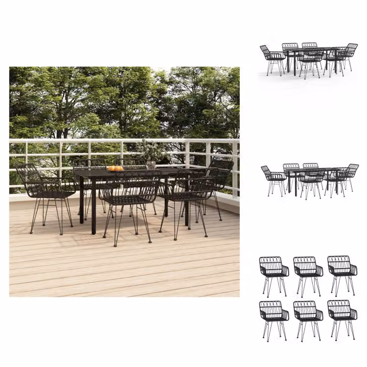 vidaXL set da pranzo da giardino 7 pezzi in poly rattan nero - Set di mobili da giardino
