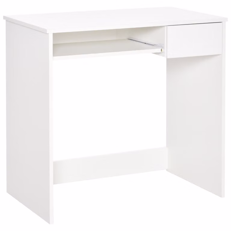 Scrivania Ufficio Salvaspazio 80x45x75 cm con Vassoio Tastiera e Cassetto in Legno Bianco