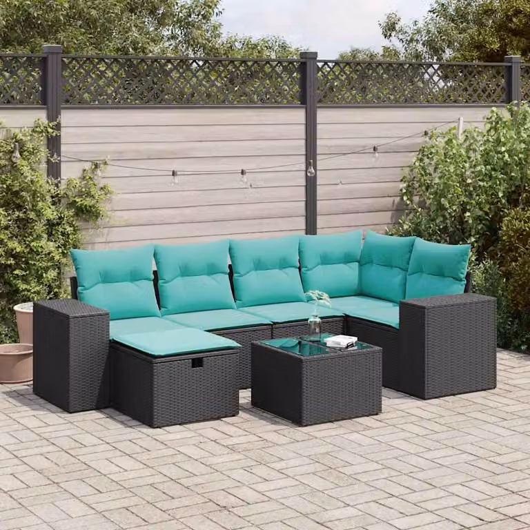 Maison Exclusive - Set Divani da Giardino con Cuscini 7pz Nero Polyrattan