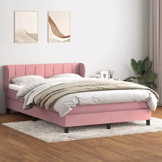 Letto Ibrido con Giroletto a Molle e Materasso in Velluto Rosa e Bianco vidaXL L/P/H: 140 x 210 x 88 cm
