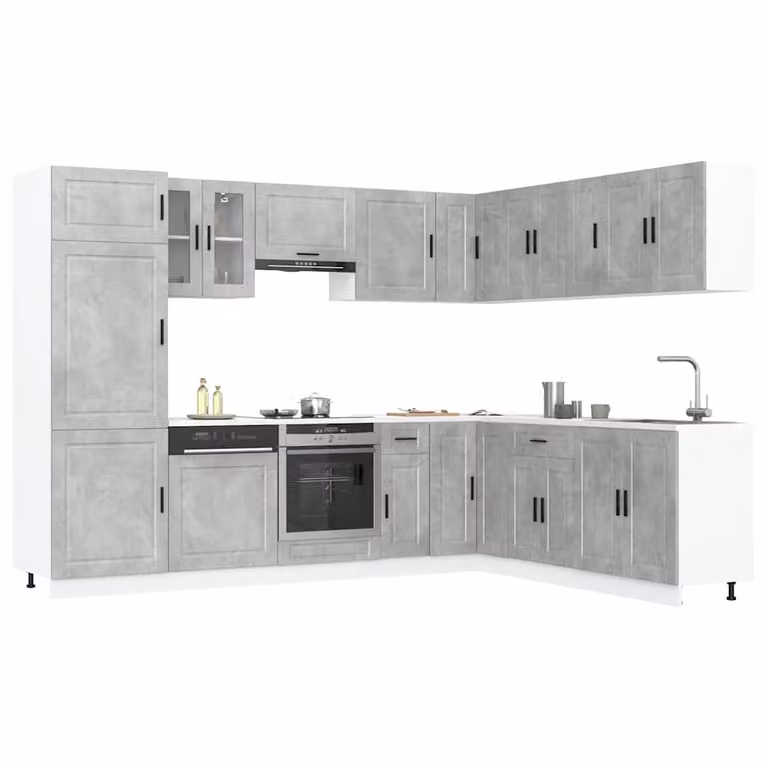 Set di mobili da cucina moderno vidaXL composto da 14 pezzi in colore grigio cemento con ante a battente e ripiani interni