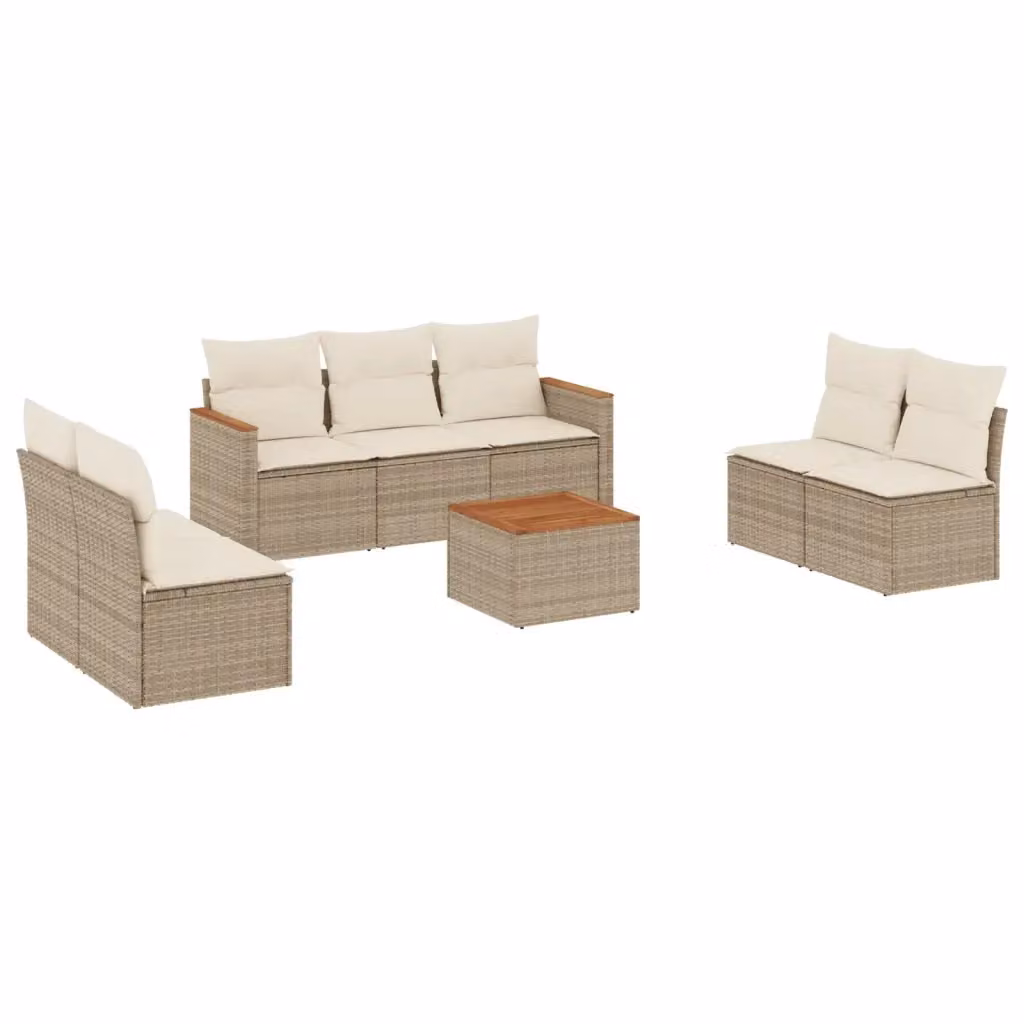 vidaXL Set Divano da Giardino 8 pz a Forma di L con Cuscini Beige e Struttura in Metallo e Polyrattan – 2