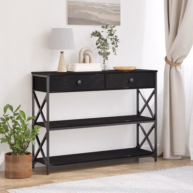 vidaXL Tavolo Consolle in Legno Rovere e Metallo Nero Stile Rustico L 100 x P 28 x H 75 cm