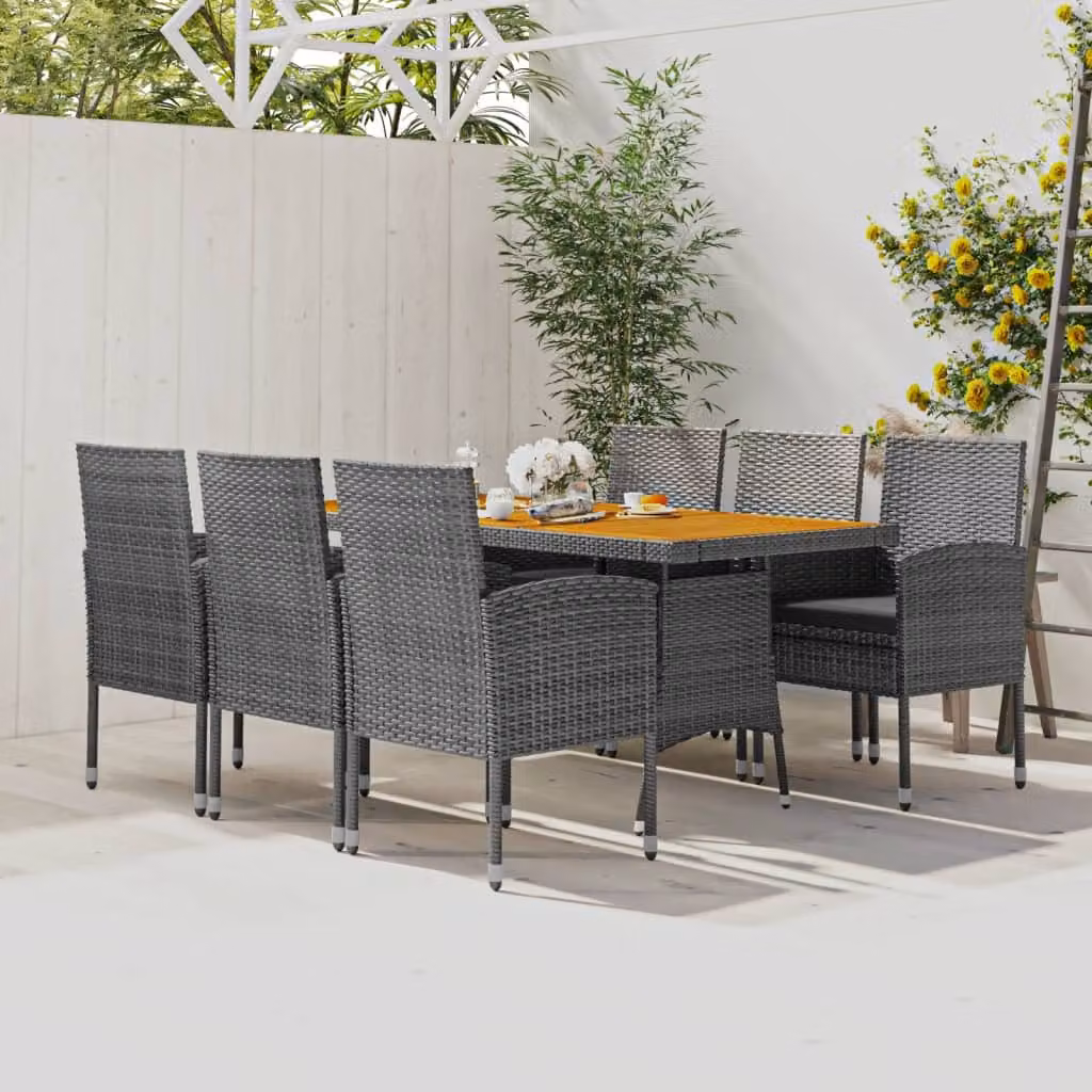 The Living Store 7 pezzi. Set da pranzo da giardino Poly Rattan Grigio