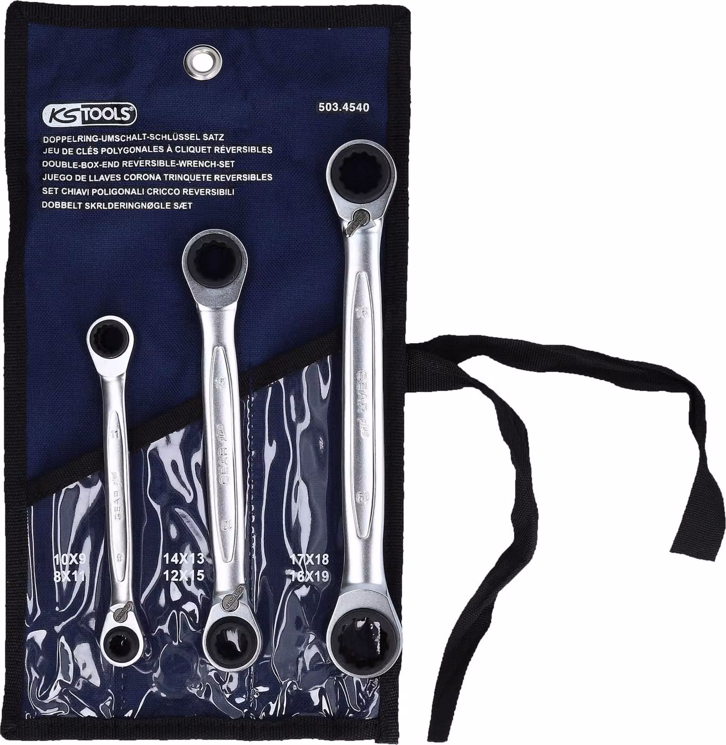 KS TOOLS 4 in 1 GEARplus set di chiavi ad anello reversibili a doppio cricchetto 3 pz - 503.4540