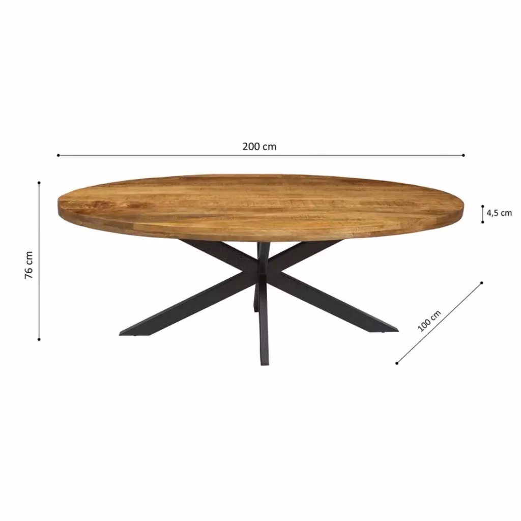Tavolo da pranzo ovale BOURGIA Meublorama in legno e metallo con finitura opaca, colore marrone e nero – 2