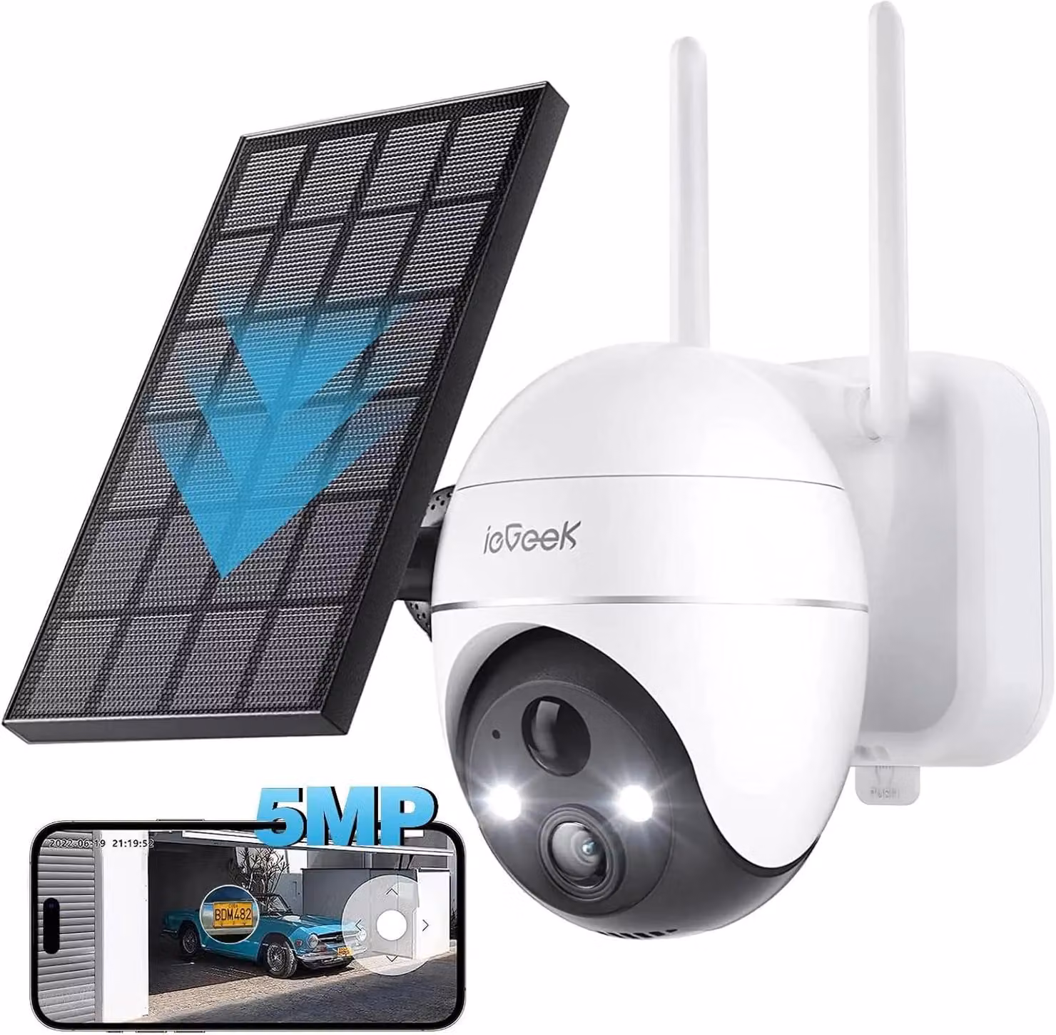 Telecamera di sorveglianza esterna Wi-Fi - Modello ZS-GX4S - Telecamera a cupola - 5 MP - Doppio obiettivo - Alimentazione solare - Visione panoramica a 360° - Rilevamento di persone tramite sensore PIR - Visione notturna a colori