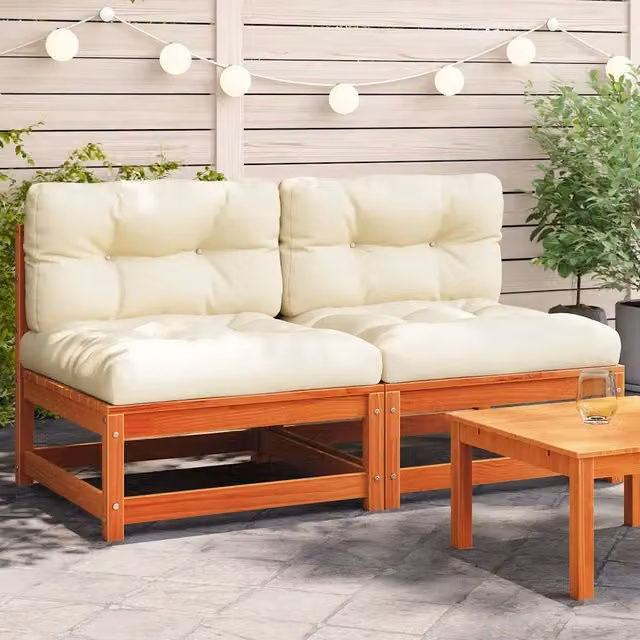 Divano da esterno-Divani Giardino Senza Braccioli Cuscini 2pz Marrone Cera Pino