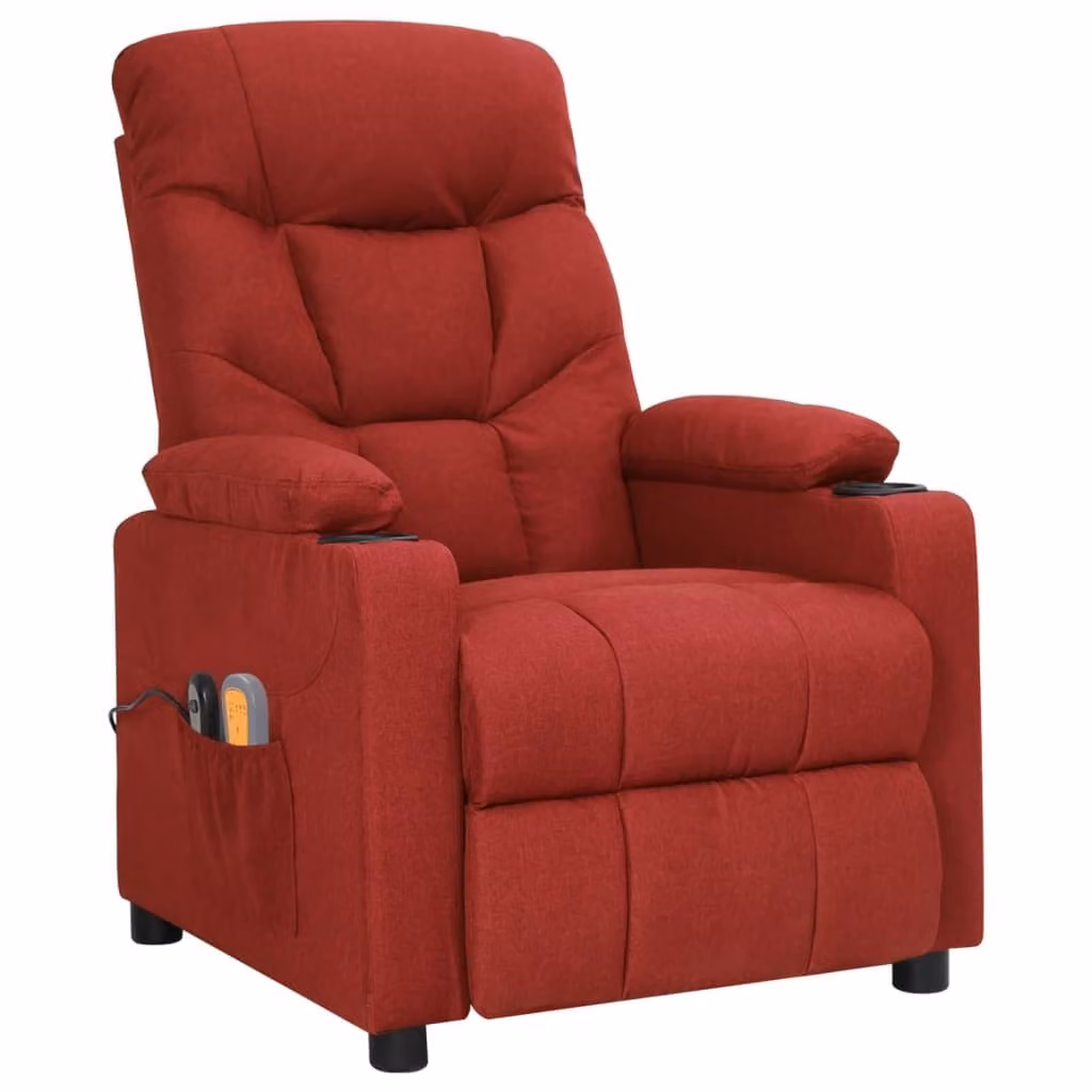 vidaXL Sedia da massaggio elettrica in tessuto rosso vino