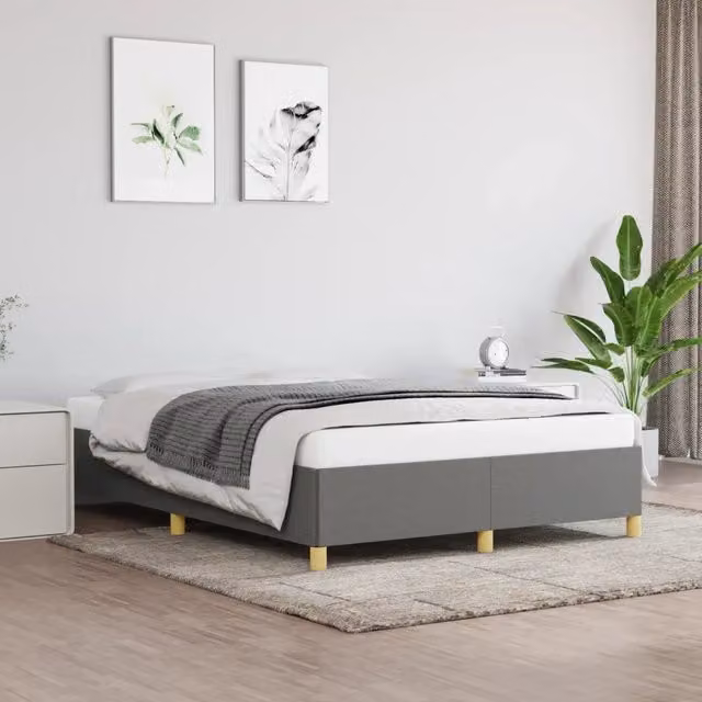 Struttura Letto Giroletto Design Mania in Tessuto Grigio con Doghe in Legno L/P/H: 190 x 140 x 35 cm – 1