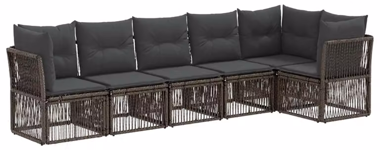 Set di divani da giardino, 6 pezzi, colore grigio, in rattan sintetico
