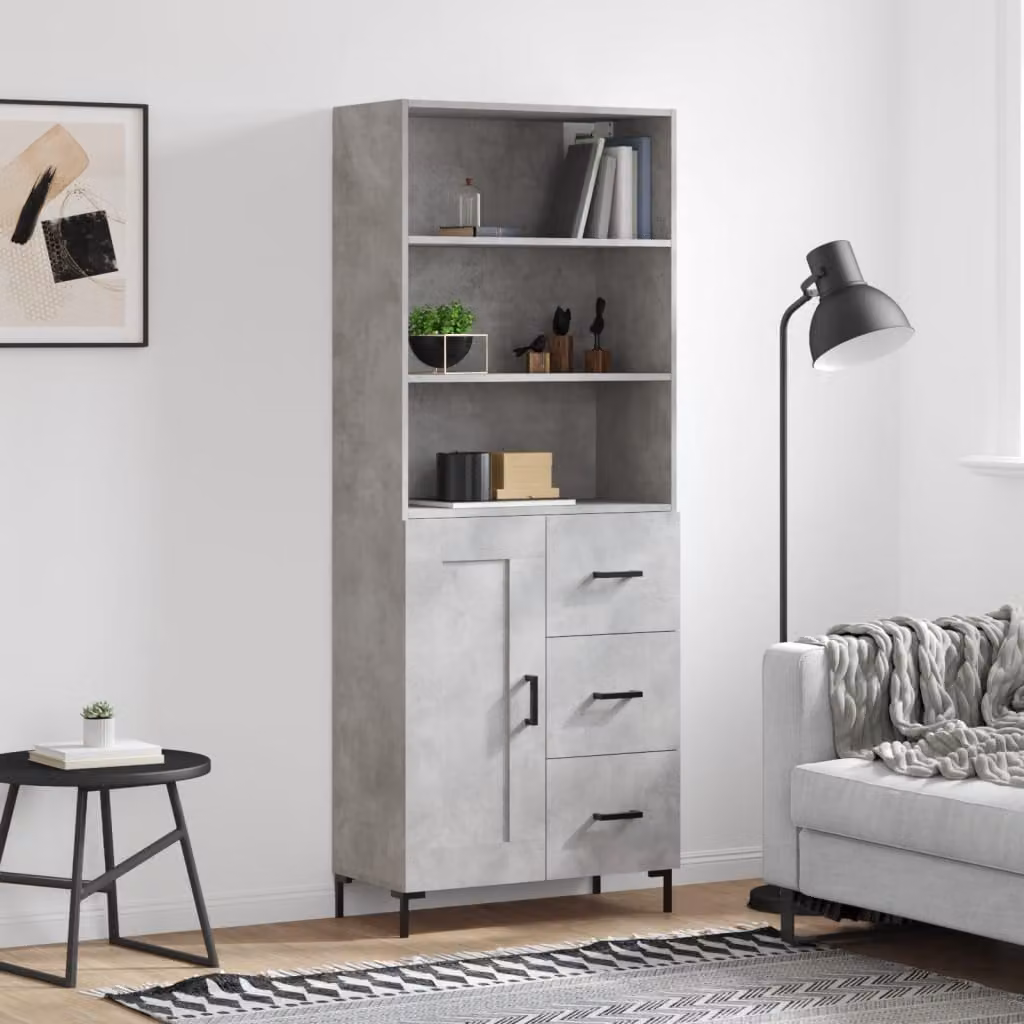 Credenza moderna vidaXL in legno multistrato e metallo, Grigio, L: 69,5 cm, P: 34 cm, H: 180 cm