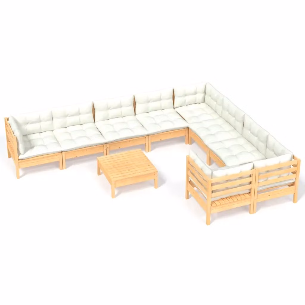 Set di Divani da Giardino vidaXL in Legno di Pino Massello con Cuscini Beige, 10 Pezzi – 2