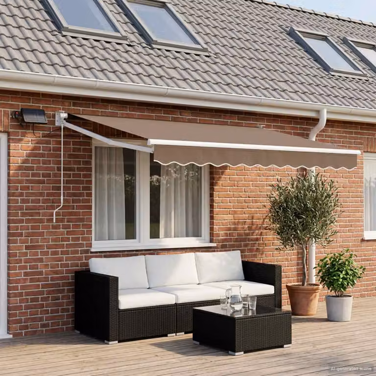 Tenda retrattile manuale con LED vidaXL in poliestere e acciaio, montaggio a parete, disponibile nei colori beige, bianco o marrone