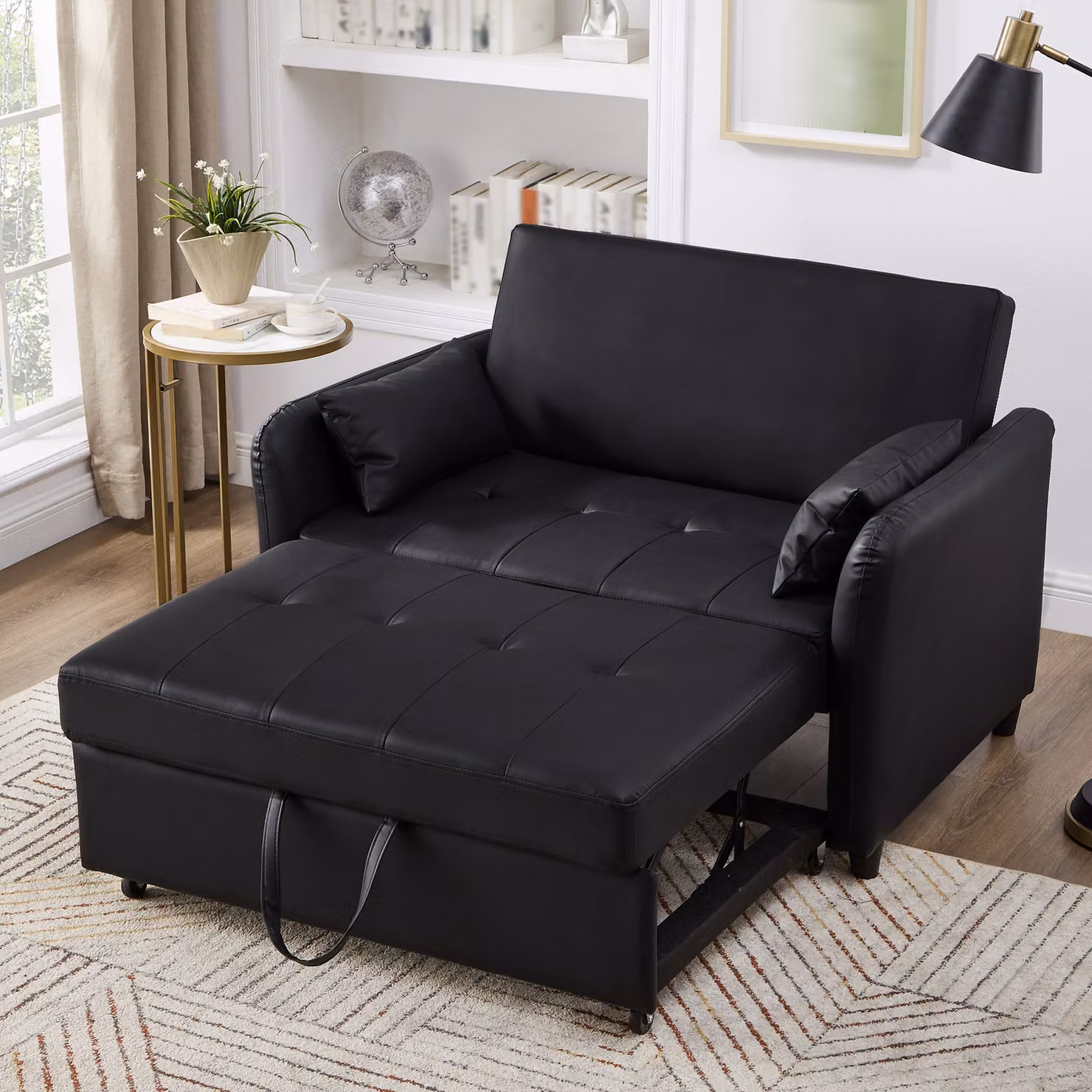 Divano letto Merax 2 in 1 con funzione estraibile, schienale regolabile a 3 livelli, divano pieghevole in materialePoliuretanoidrorepellente, nero
