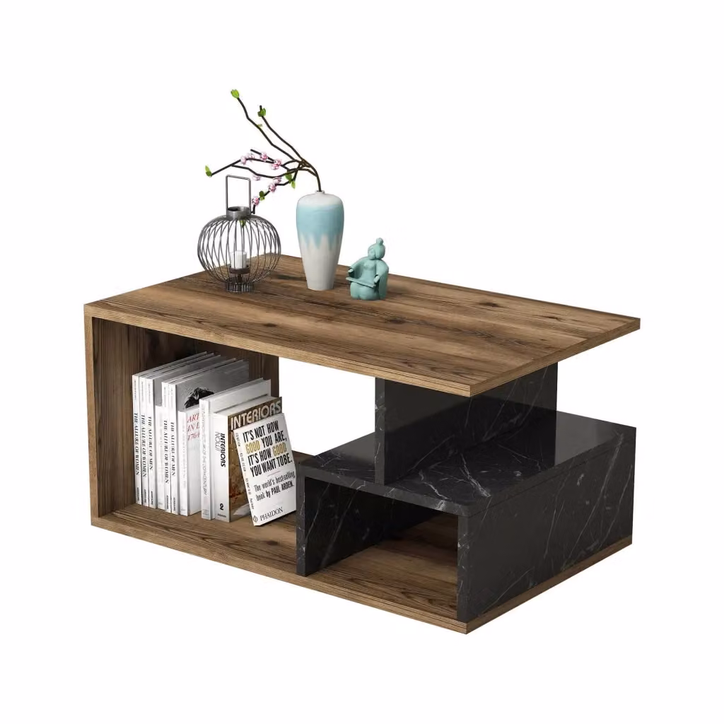 Tavolino da salotto moderno DMORA Calvera con 2 vani, marrone e grigio, L 90 cm x P 42 cm x H 54 cm – 2