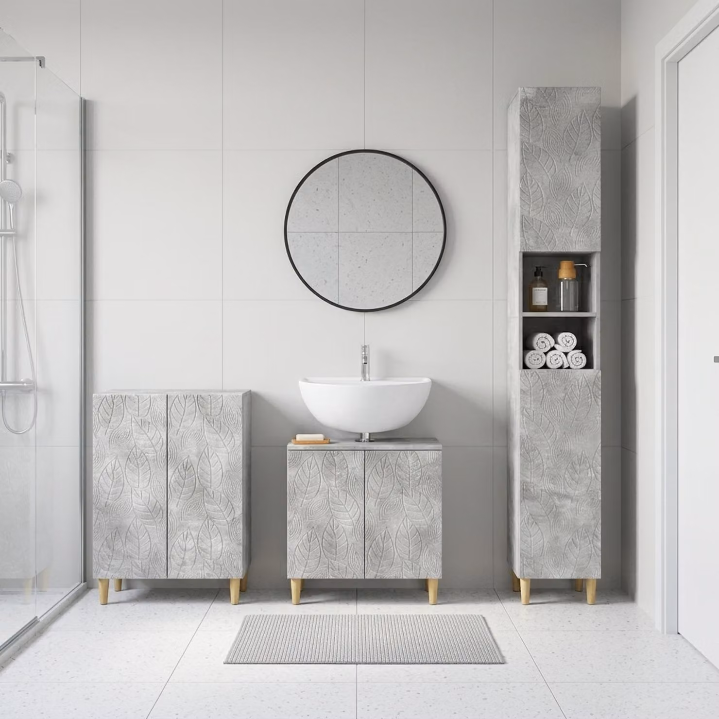 Set di armadietti da bagno moderni vidaXL DELFT in 3 pezzi, Grigio, L/P/H: 190 x 52,18 x 30 cm