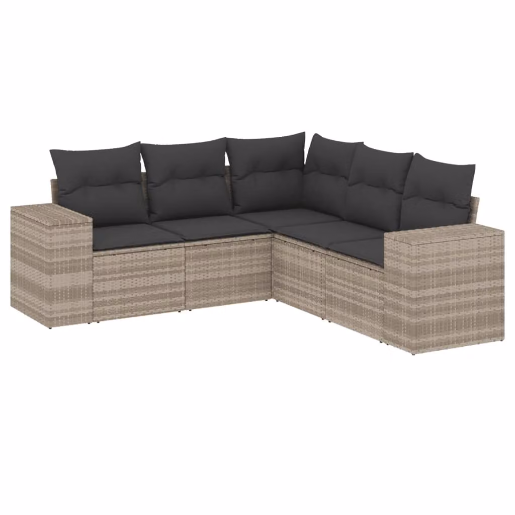 Set Divano da Giardino 5pz con Cuscini Grigio Chiaro Polyrattan