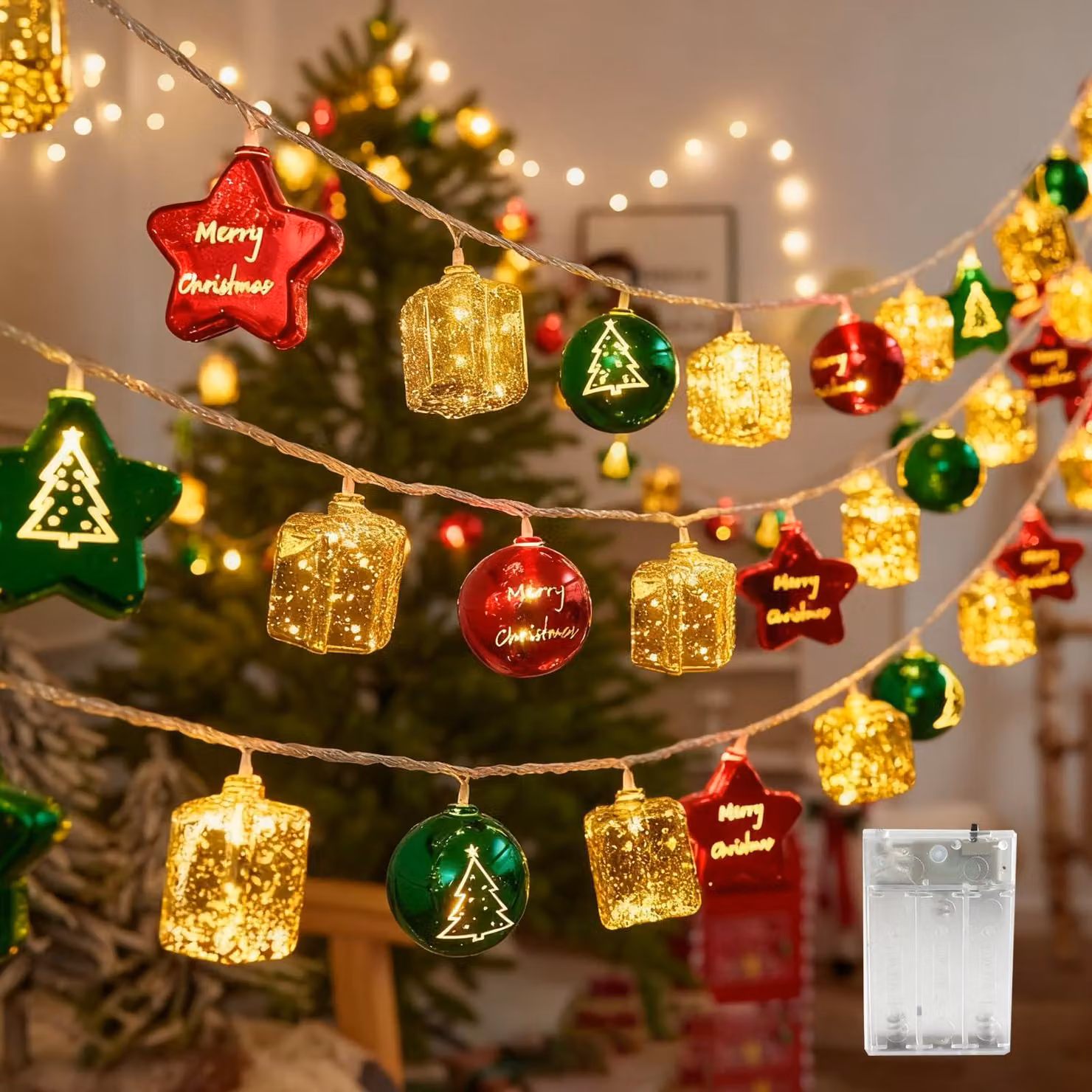 Catena luminosa da 3 metri, con 20 LED, luce bianco caldo, alimentata a batteria, impermeabile