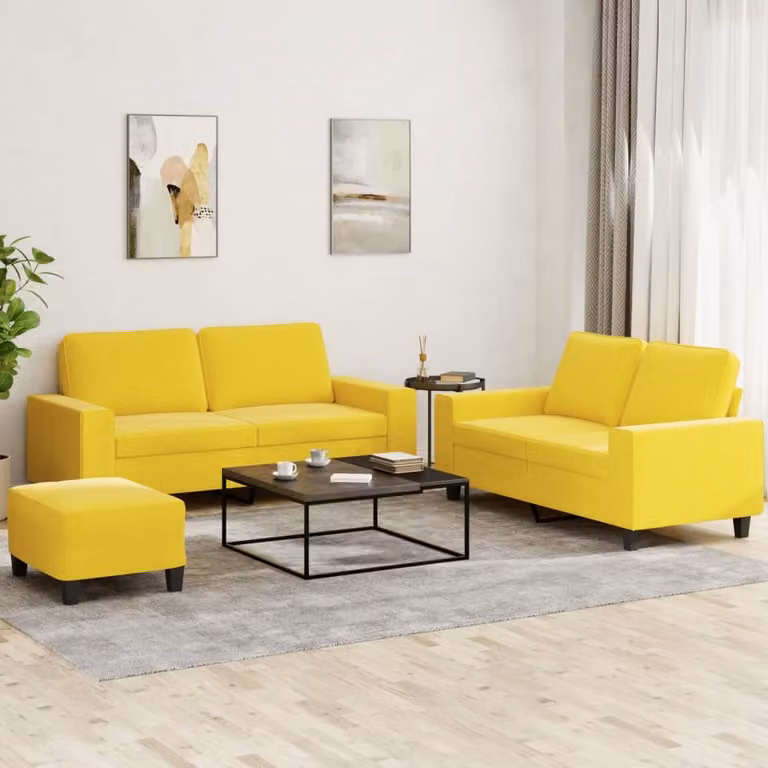 Maison Exclusive - Set divano 3 pezzi in tessuto giallo chiaro