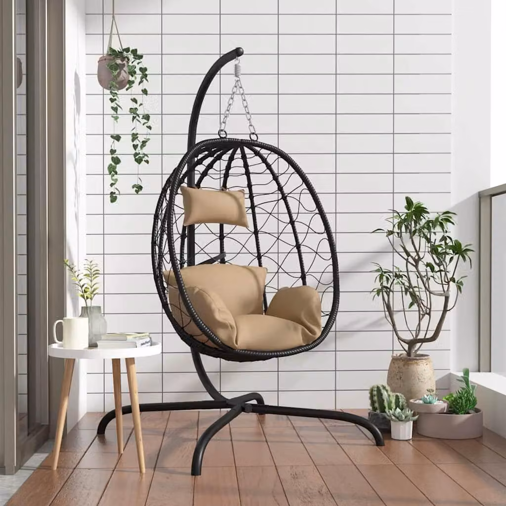 Sedia a dondolo sospesa - Sedia sospesa con struttura - Sedia a dondolo - Amaca sospesa - Sedia da giardino - Materiale rattan in polietilene, resistente agli agenti atmosferici