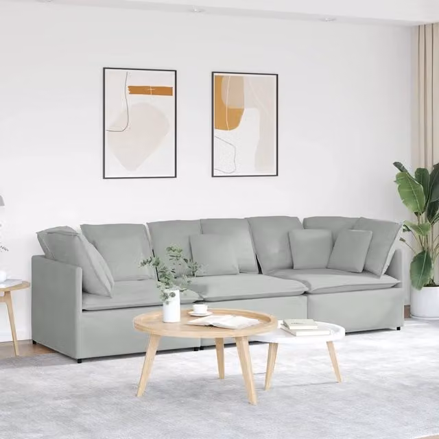 Divano Modulare con Cuscini in Velluto Grigio Chiaro 3321279