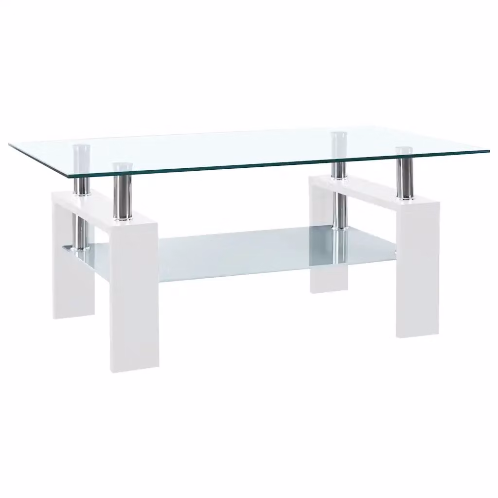 vidaXL Tavolino moderno rettangolare in vetro temperato bianco e trasparente L: 95 cm, P: 55 cm, H: 40 cm – 2