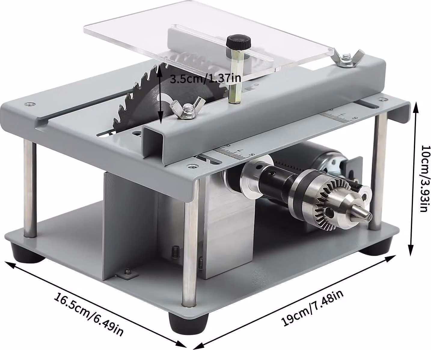 Mini sega circolare da tavolo - Sega elettrica da tavolo - Lama da 11 cm - 7 velocità - Taglio obliquo 0–90° - Motore in rame da 96 W per legno - Grigio