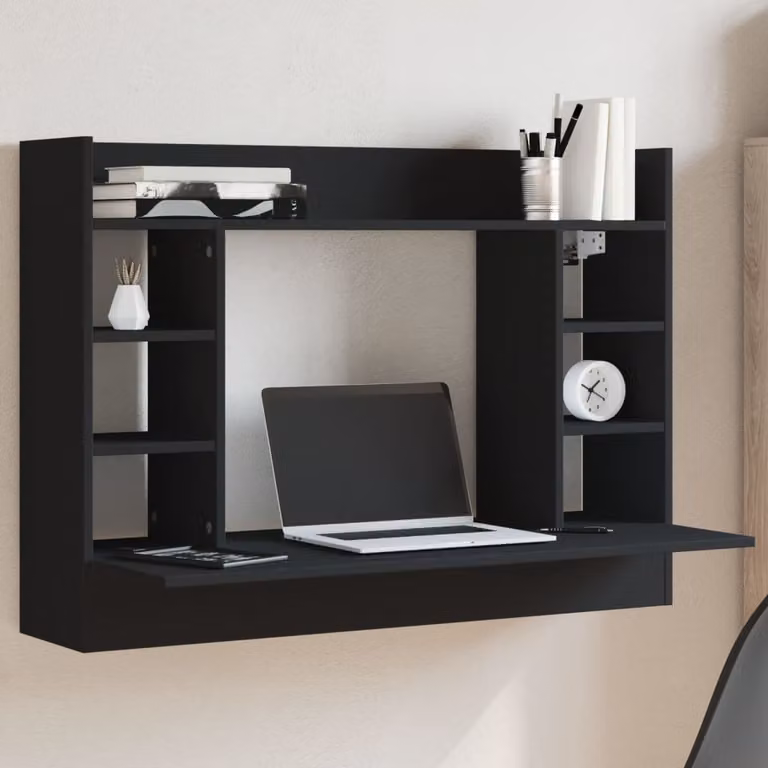 Scrivania a parete moderna vidaXL in legno nero L: 105 cm, P: 48 cm, H: 75 cm
