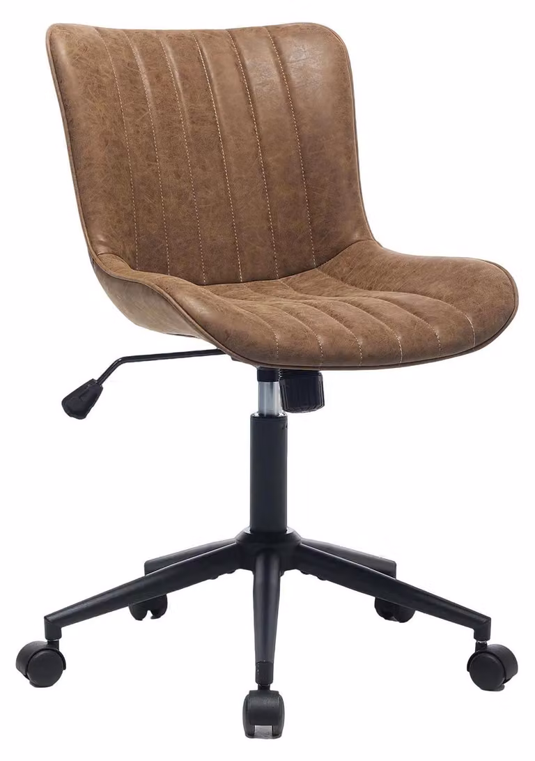 Comoda poltrona lounge - Poltrona imbottita regolabile in altezza - Imbottitura spessa - Pelle finta - Struttura in metallo - Per soggiorno, camera da letto e toeletta - Marrone
