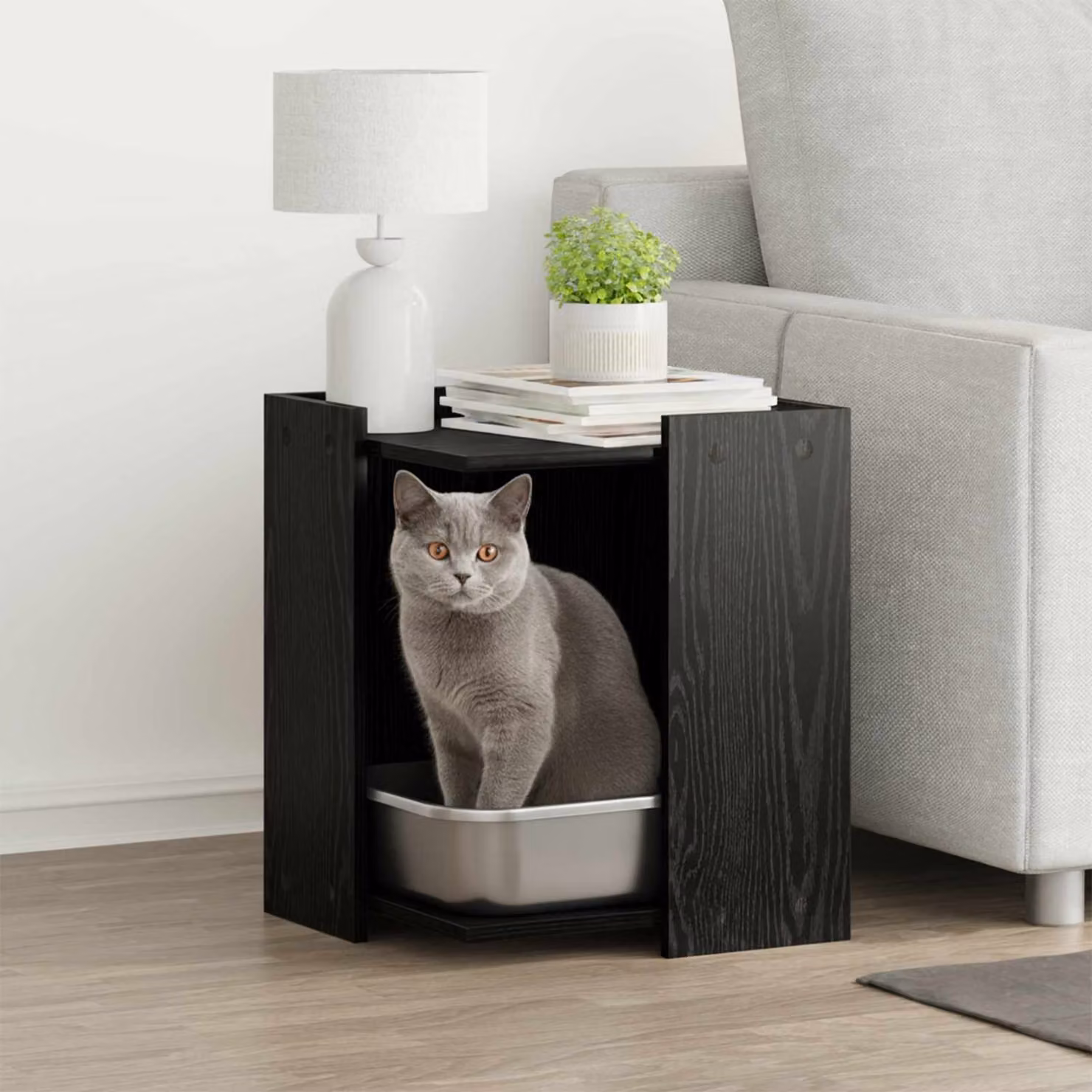 vidaXL Rifugio per lettiera per gatti in legno nero L/P/H: 42 x 42 x 51 cm