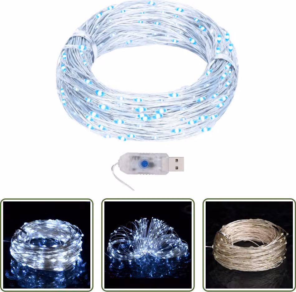 The Living Store Cavo luminoso a LED 40 m 400 LED bianco freddo 8 funzioni
