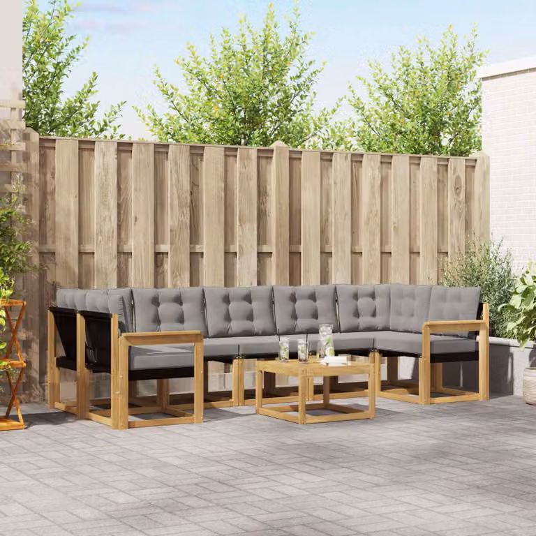vidaXL Set di divani da esterno 8 pz Bianco e Grigio Chiaro