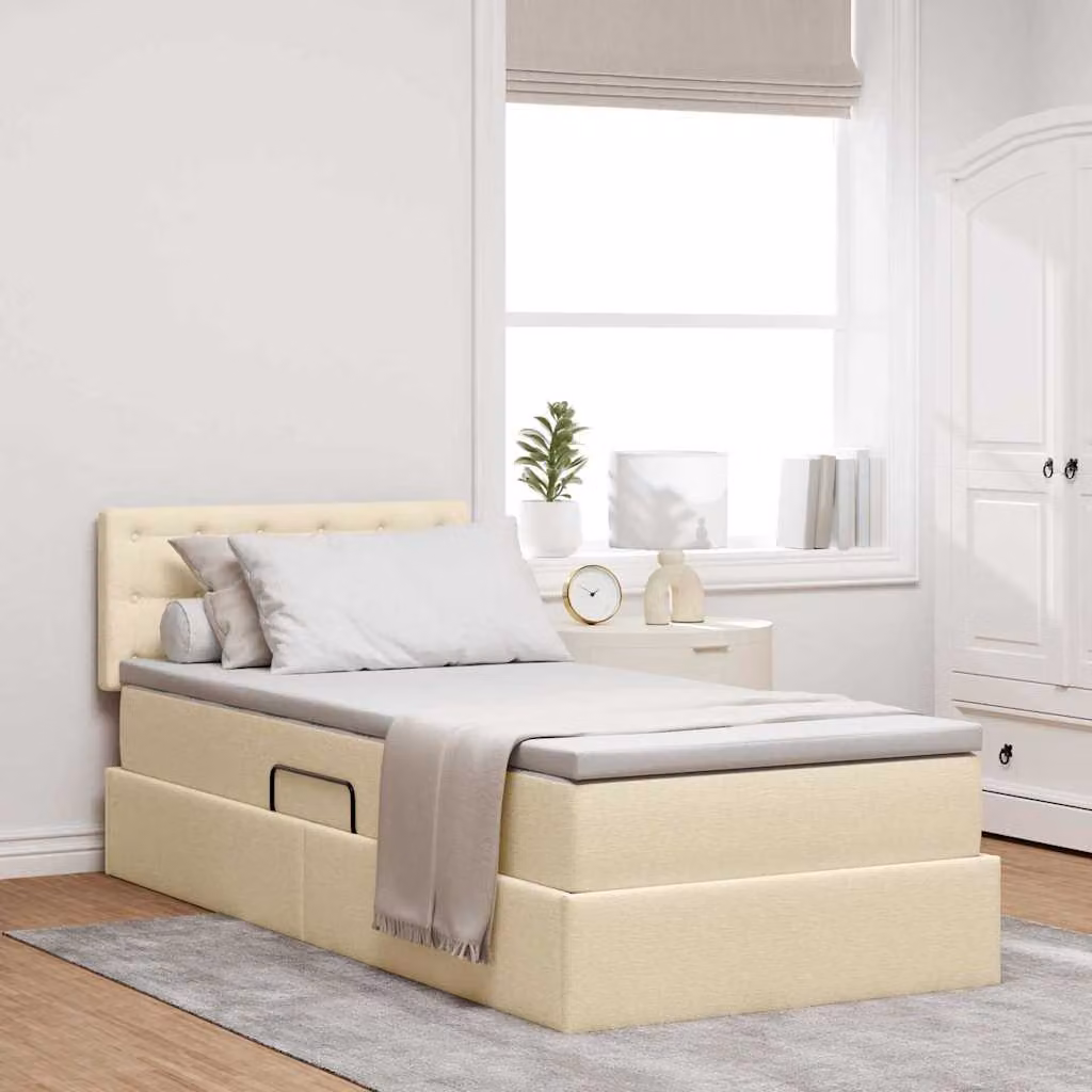 Letto con contenitore vidaXL con illuminazione LED e porta USB, colore beige, L/P/H: 100 x 200 x 204 cm