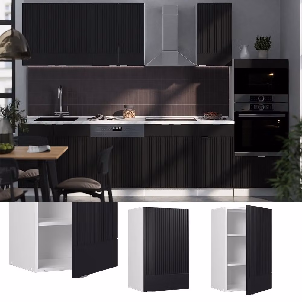 Pensile da cucina Vicco Fame-Line moderno con ante a battente, nero rigato e bianco, L: 45 cm – 2