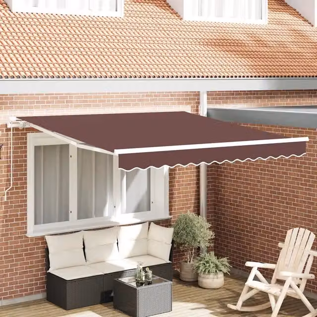 Tenda da sole retrattile manuale VIDAXL con bracci pieghevoli in alluminio e tessuto in poliestere, Marrone, L 300 x P 250 cm