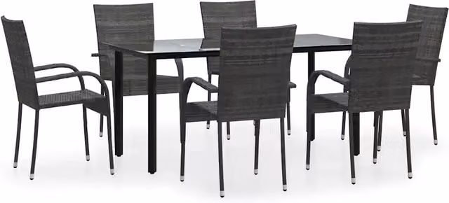 Set da Pranzo da Giardino 7 pz | Set Salotto da Giardino Grigio in Polyrattan