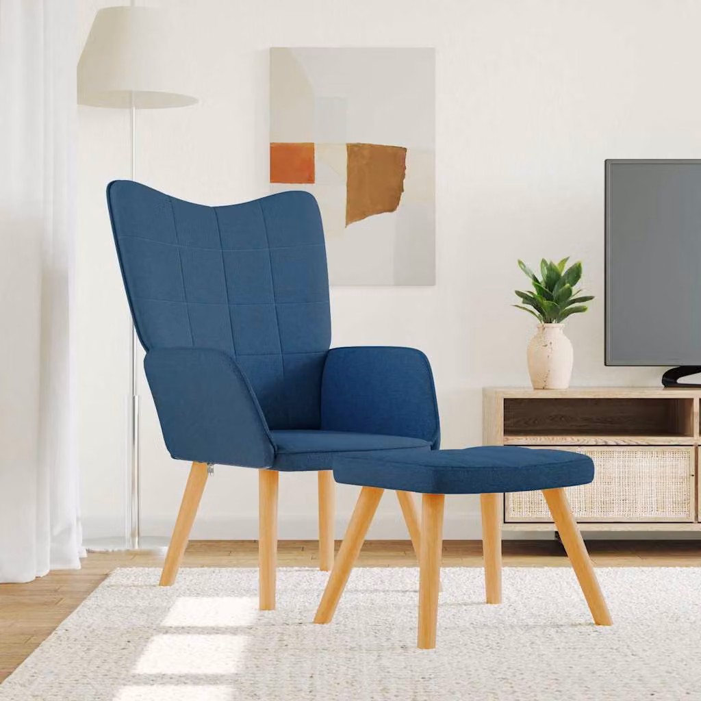 vidaXL Poltrona Relax con Poggiapiedi Blu in Tessuto e Struttura Moderna