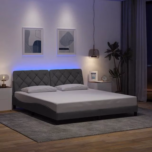 Giroletto vidaXL in tessuto grigio con illuminazione LED e porta USB, L/P: 180 x 200 cm
