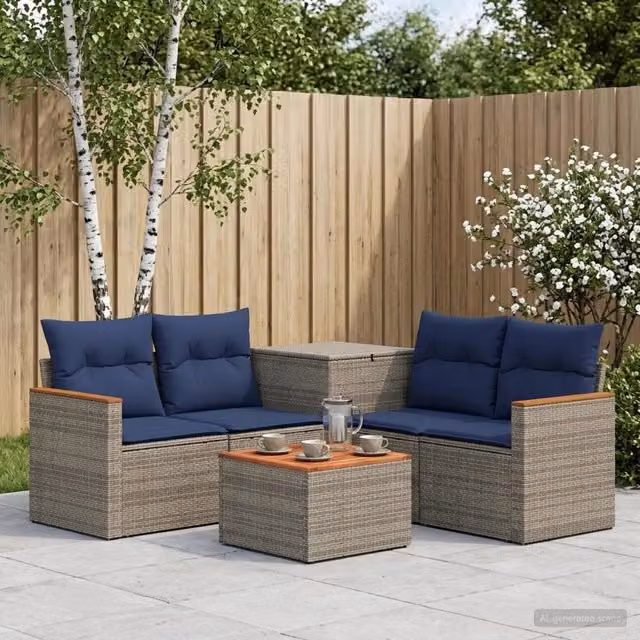 Set di divani 6 pz Grigio e Blu Navy 55 x 55 x 37 cm 3447623