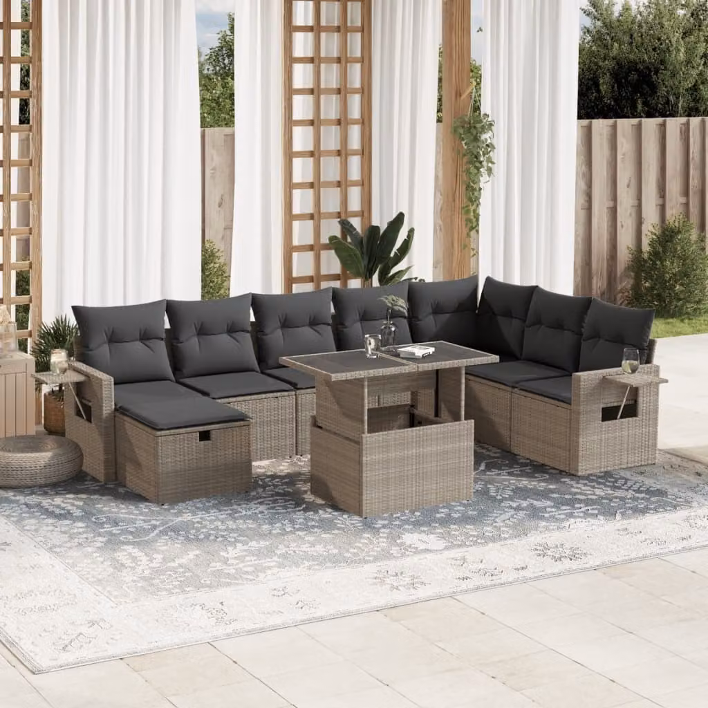 Maison Exclusive - Set Divano da Giardino 9pz con Cuscini Grigio Chiaro Polyrattan