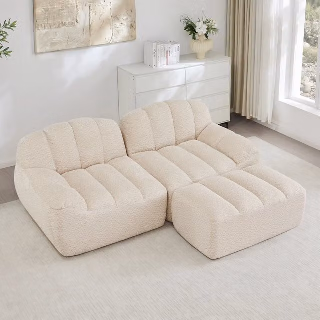 Divano Modulare 2 Posti con Ottoman, Chaise Longue ¨C Xylo ¨C Beige