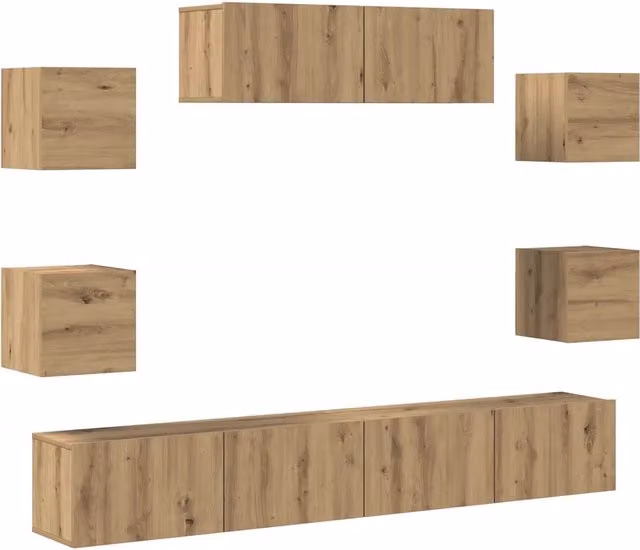 Set Mobile TV 7 pz | Armadietto TV | Mobile Porta TV Montato a Parete Rovere in Legno Multistrato