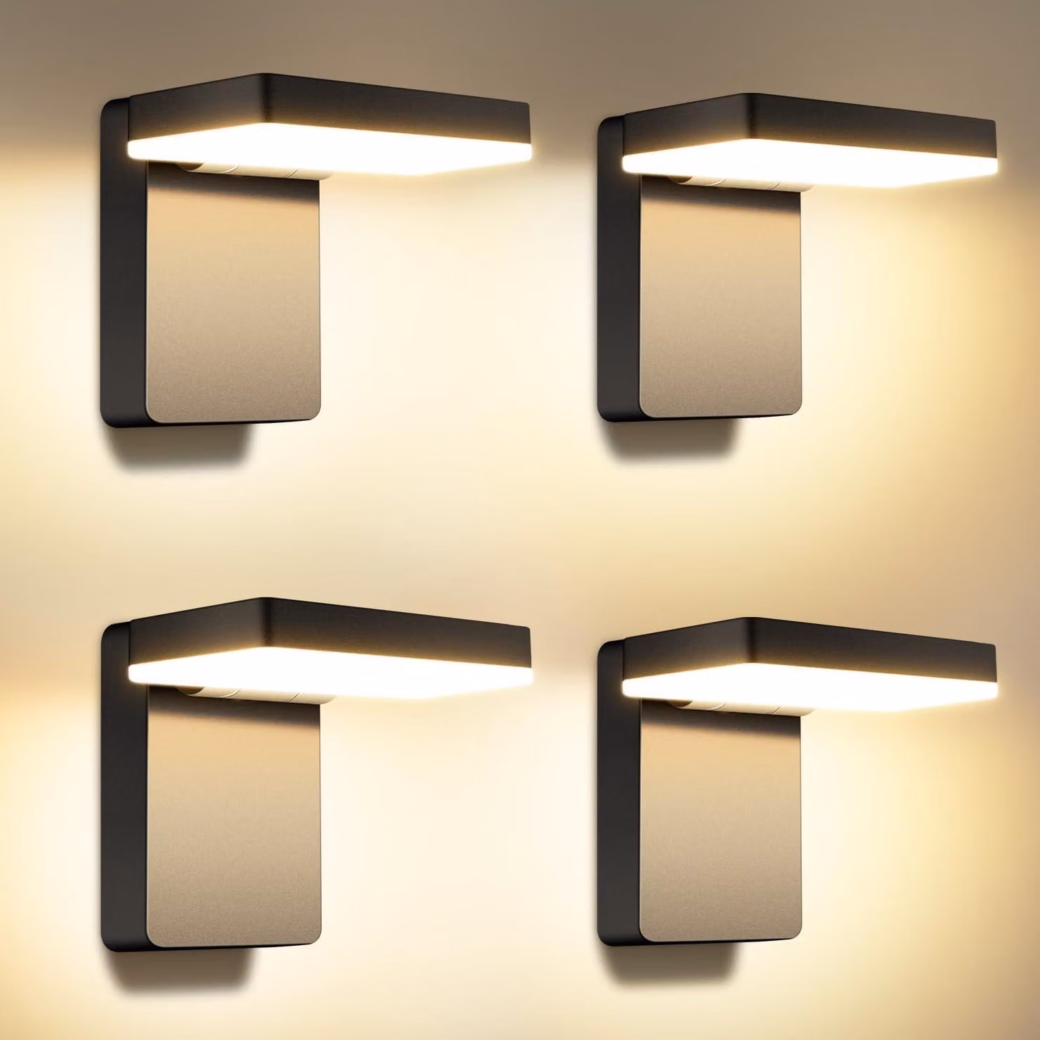 Lampade da parete, set da 4, 60 W, LED, 5000 lm, 3000 K, grado di protezione IP65, colore nero