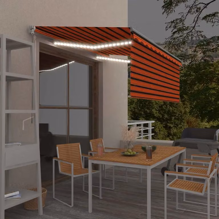 vidaXL Tenda da Sole Retrattile Manuale con LED, L: 350 cm, P: 250 cm, Colore Arancione e Marrone