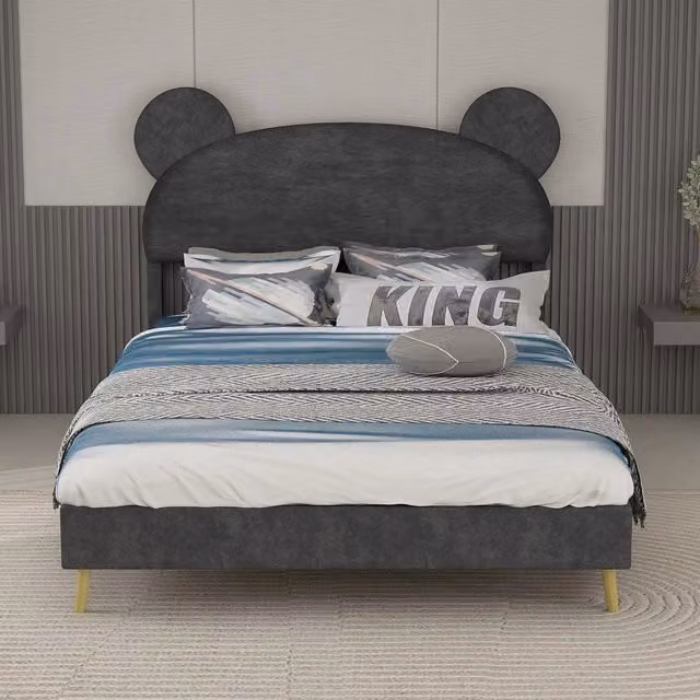Letto imbottito con testiera ¨C Minimal ¨C grigio velluto 140x200 cm